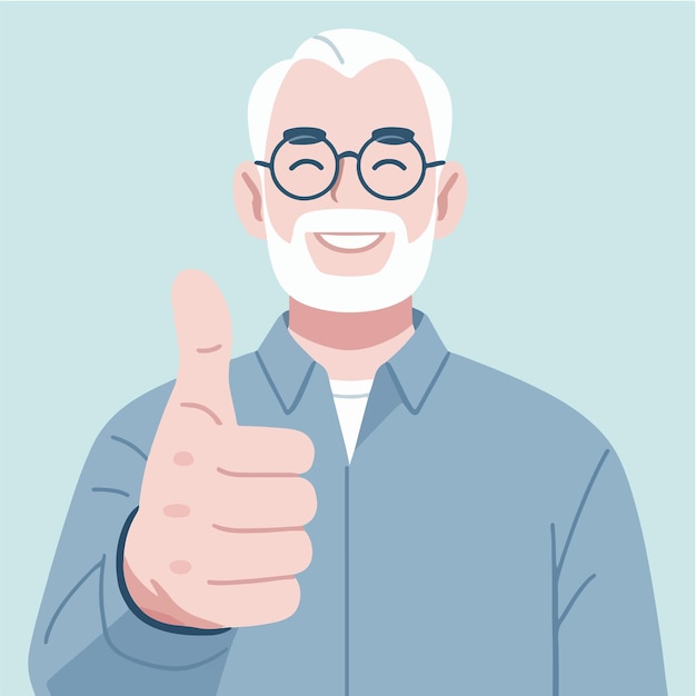 Vector ilustración de un abuelo dando un pulgar hacia arriba en un estilo de diseño plano