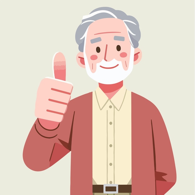 Ilustración de un abuelo dando un pulgar hacia arriba en un estilo de diseño plano