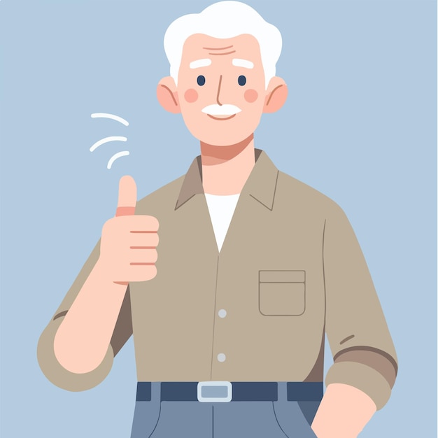 Ilustración de un abuelo dando un pulgar hacia arriba en un estilo de diseño plano