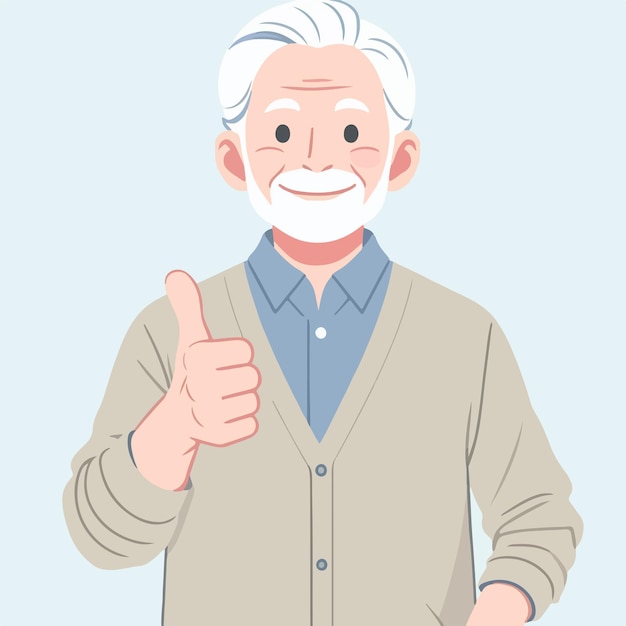 Vector ilustración de un abuelo dando un pulgar hacia arriba en un estilo de diseño plano