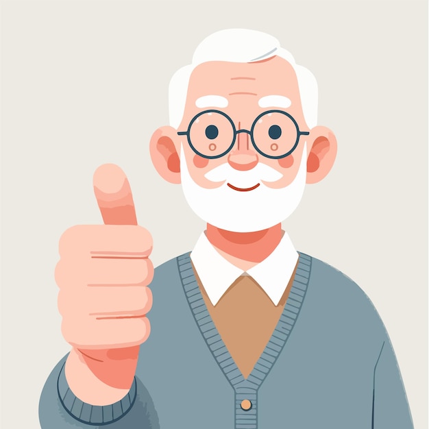 Ilustración de un abuelo dando un pulgar hacia arriba en un estilo de diseño plano