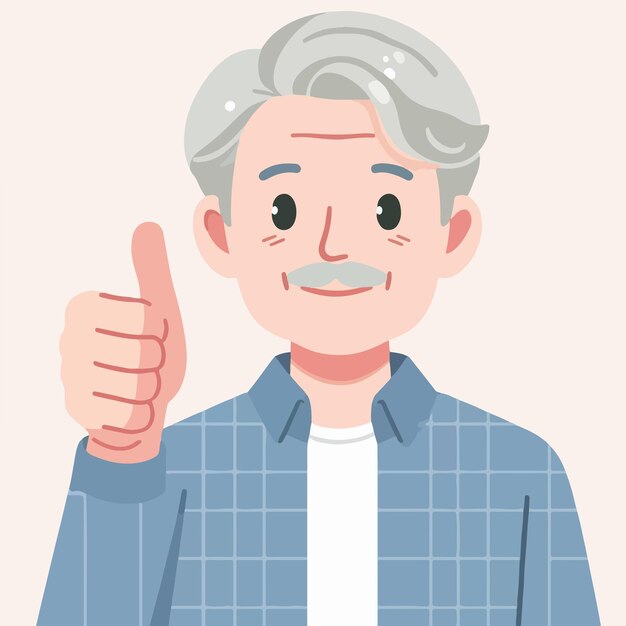 Vector ilustración de un abuelo dando un pulgar hacia arriba en un estilo de diseño plano