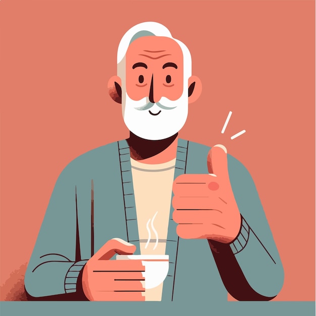 Vector ilustración de un abuelo dando un pulgar hacia arriba en un estilo de diseño plano