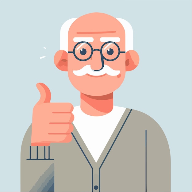 Ilustración de un abuelo dando un pulgar hacia arriba en un estilo de diseño plano