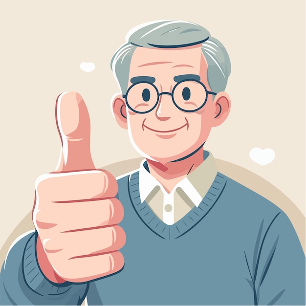 Ilustración de un abuelo dando un pulgar hacia arriba en un estilo de diseño plano