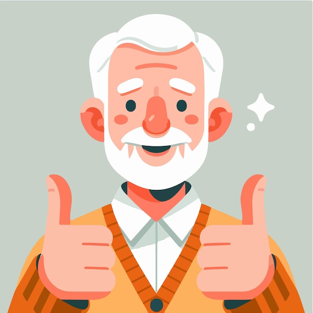 Vector ilustración de un abuelo dando un pulgar hacia arriba en un estilo de diseño plano