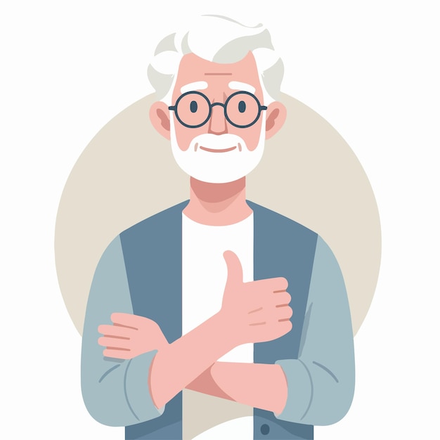 Ilustración de un abuelo dando un pulgar hacia arriba en un estilo de diseño plano