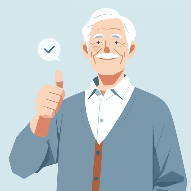 Vector ilustración de un abuelo dando un pulgar hacia arriba en un estilo de diseño plano