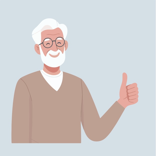 Vector ilustración de un abuelo dando un pulgar hacia arriba en un estilo de diseño plano