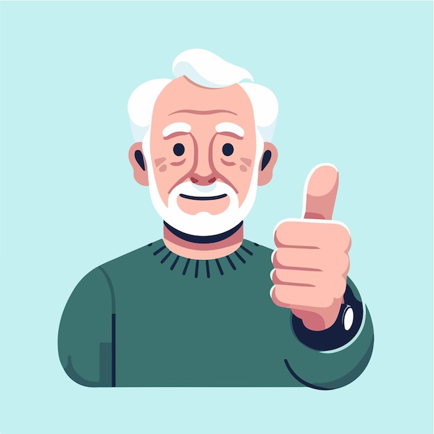 Vector ilustración de un abuelo dando un pulgar hacia arriba en un estilo de diseño plano