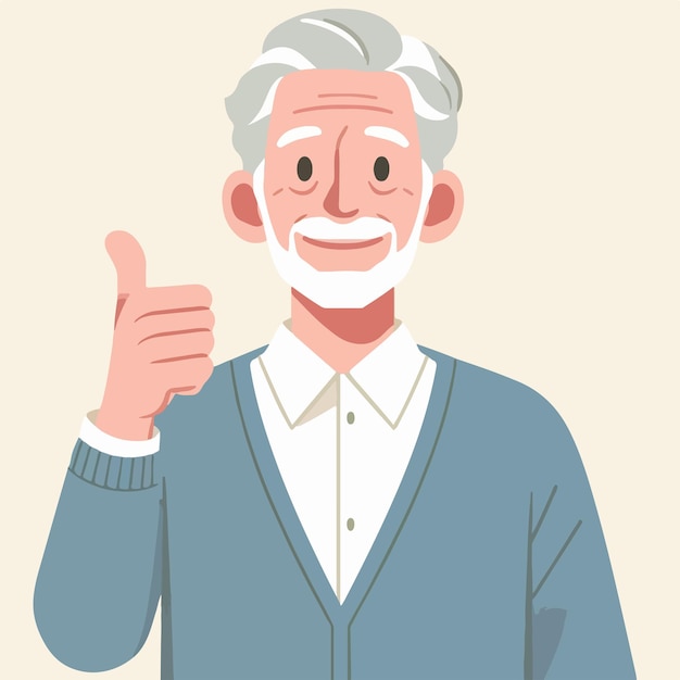 Vector ilustración de un abuelo dando un pulgar hacia arriba en un estilo de diseño plano