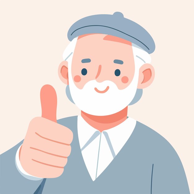 Ilustración de un abuelo dando un pulgar hacia arriba en un estilo de diseño plano