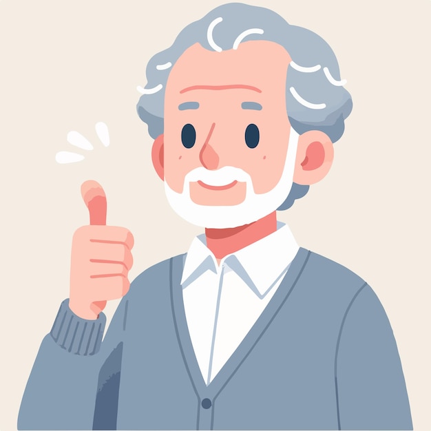 Ilustración de un abuelo dando un pulgar hacia arriba en un estilo de diseño plano