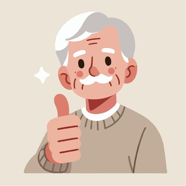 Ilustración de un abuelo dando un pulgar hacia arriba en un estilo de diseño plano