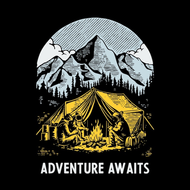 Ilustración de acampar en el bosque