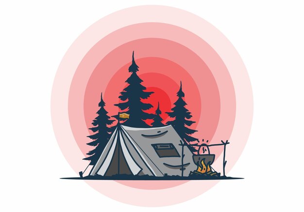 Ilustración de acampar y cocinar en la naturaleza
