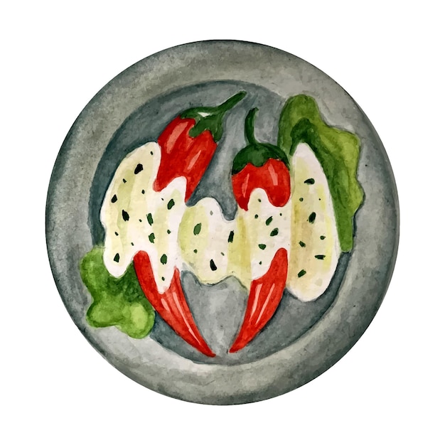 Ilustración acuarela de un ají Cocina tradicional mexicana Comida latina