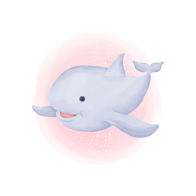 Ilustración acuarela animal lindo ballena azul