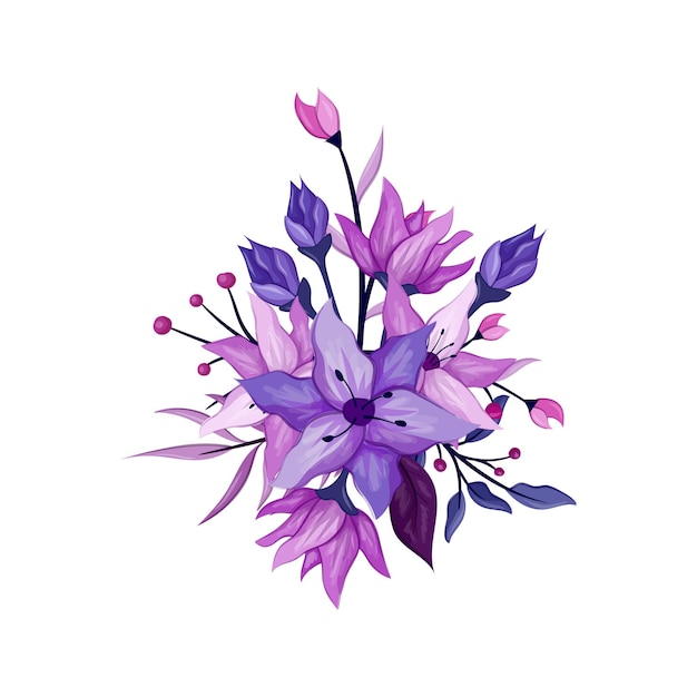 Vector ilustración acuarela de arreglo floral púrpura