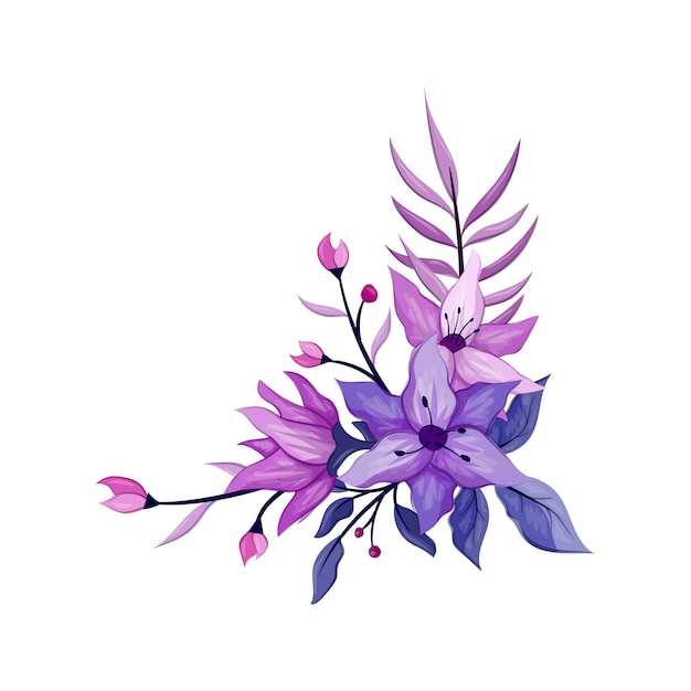 Vector ilustración acuarela de arreglo floral púrpura