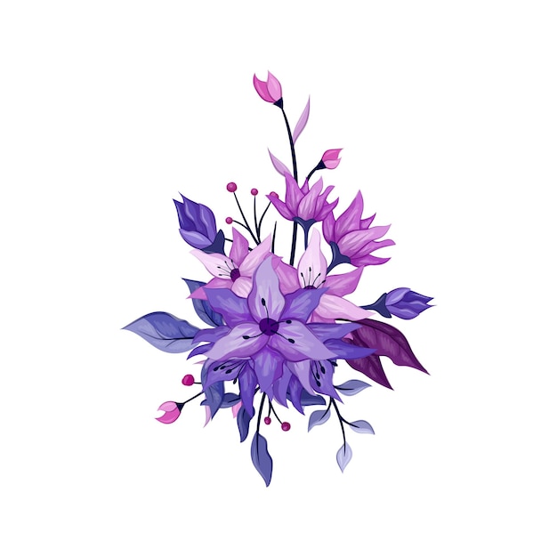 Vector ilustración acuarela de arreglo floral púrpura