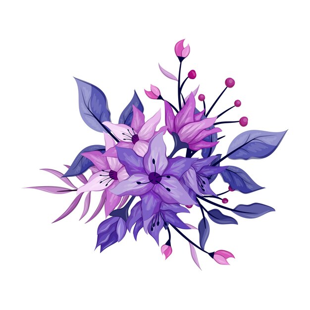 Vector ilustración acuarela de arreglo floral púrpura