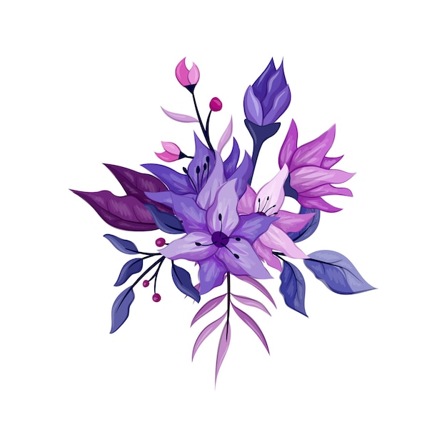 Vector ilustración acuarela de arreglo floral púrpura