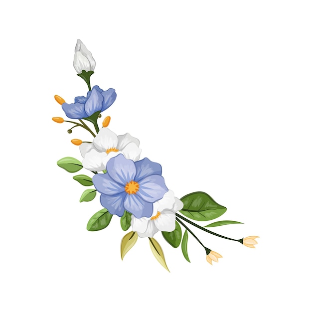 Ilustración de acuarela de arreglo de flores blancas azules