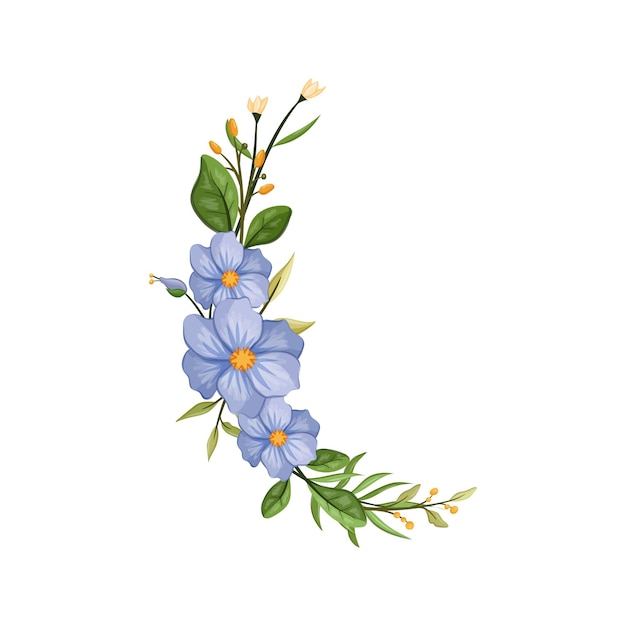 Vector ilustración de acuarela de arreglo de flores blancas azules