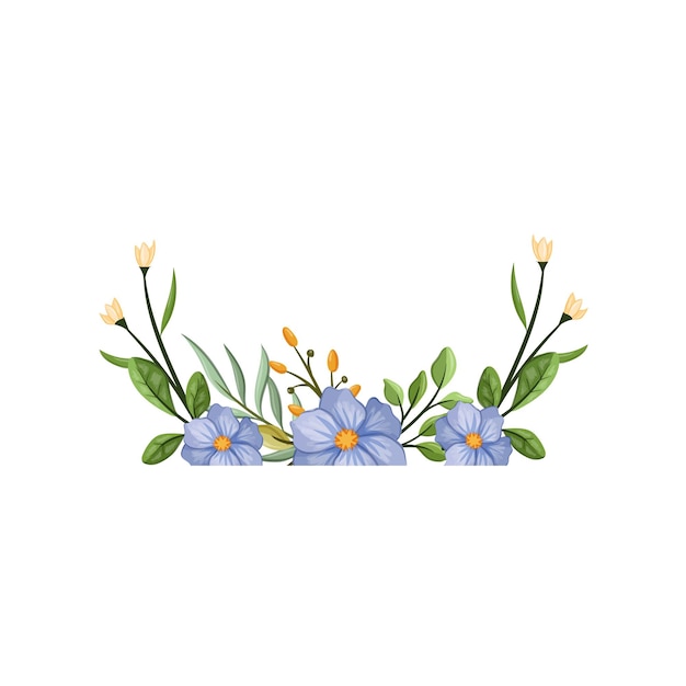 Ilustración de acuarela de arreglo de flores blancas azules