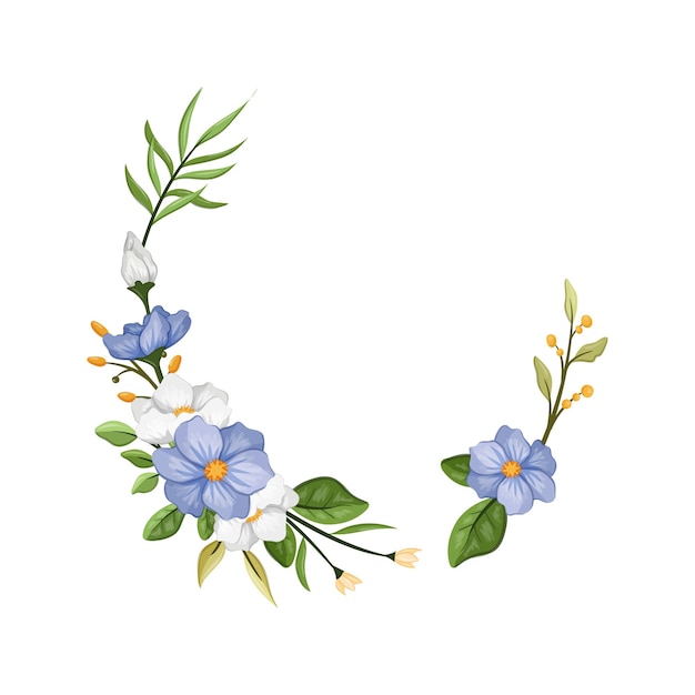 Vector ilustración de acuarela de arreglo de flores blancas azules