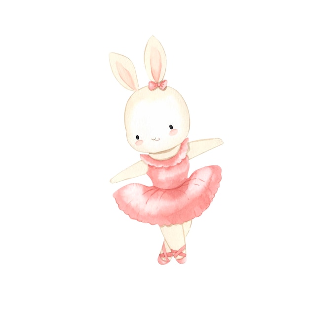 Ilustración de acuarela de bailarina de conejito para niños