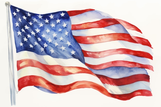 Ilustración acuarela de la bandera de Estados Unidos La bandera de Estados Unidos sobre un fondo blanco aislado