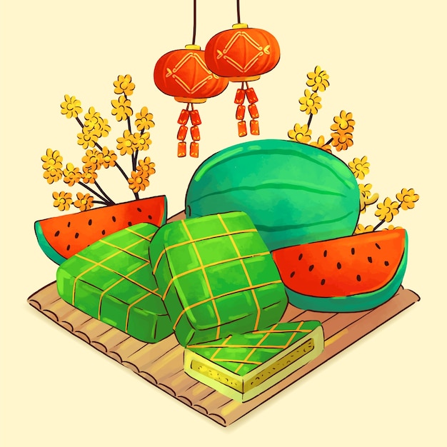 Ilustración en acuarela para la celebración del año nuevo