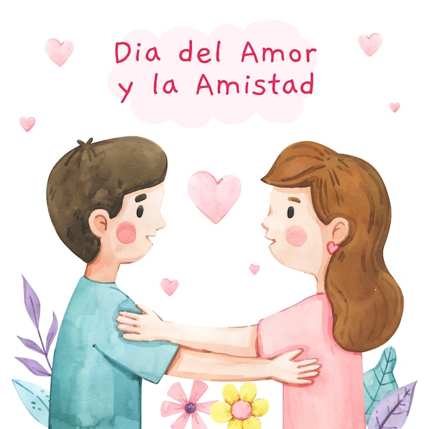 Vector ilustración de acuarela para la celebración del dia del amor y la amistad.