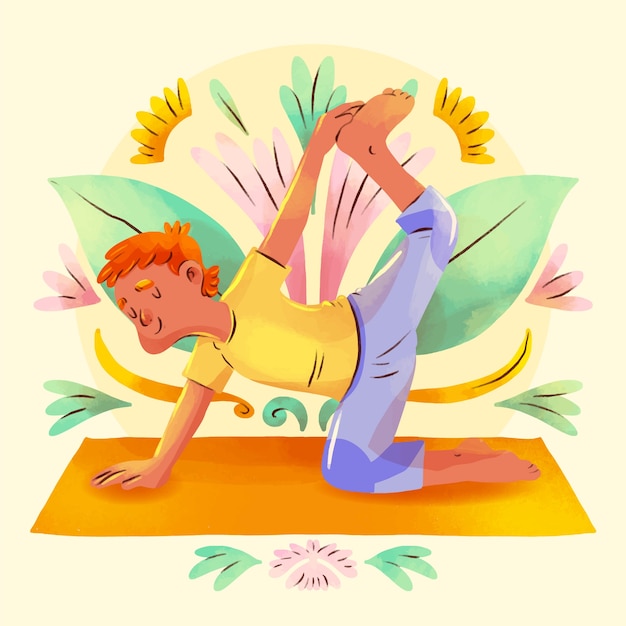 Ilustración de acuarela para la celebración del día internacional del yoga.