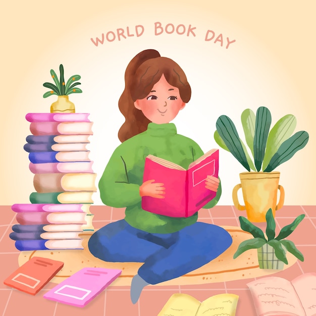 Ilustración de acuarela para la celebración del día mundial del libro.