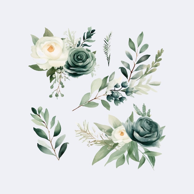 Ilustración acuarela composición pintada de flores