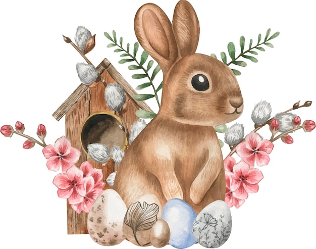 Ilustración acuarela conejito de pascua digital clipart