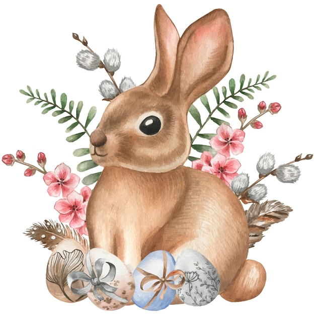 Ilustración acuarela conejito de pascua Digital clipart