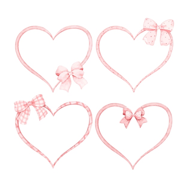 Ilustración de acuarela Conjunto de marco en forma de corazón de cinta rosada