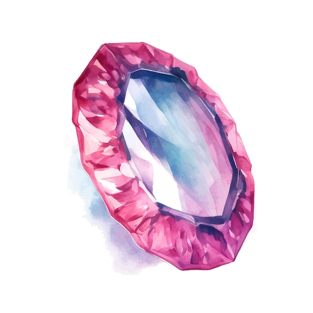 Ilustración de acuarela de cristal de diamante púrpura rosa de vector