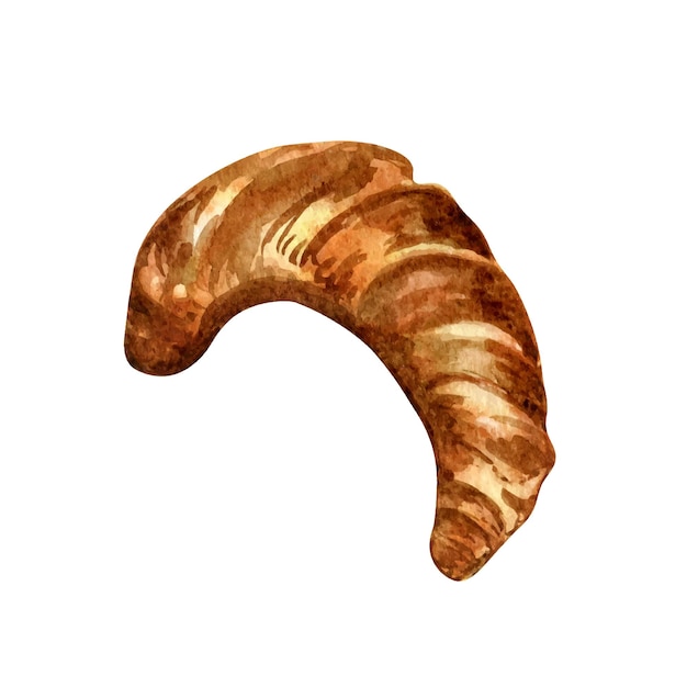 Ilustración de acuarela de croissant aislada en fondo blanco Croissant dibujado a mano para el diseño de la panadería Señalización del menú Café y embalaje Panadería fresca pintada en acuarela Elemento para el embalaje