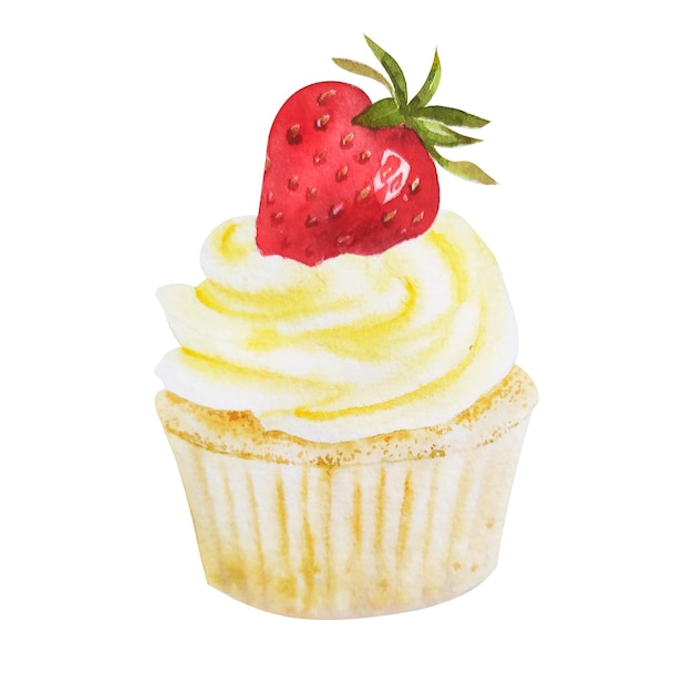 Ilustración acuarela de cupcakes dulces con frutas