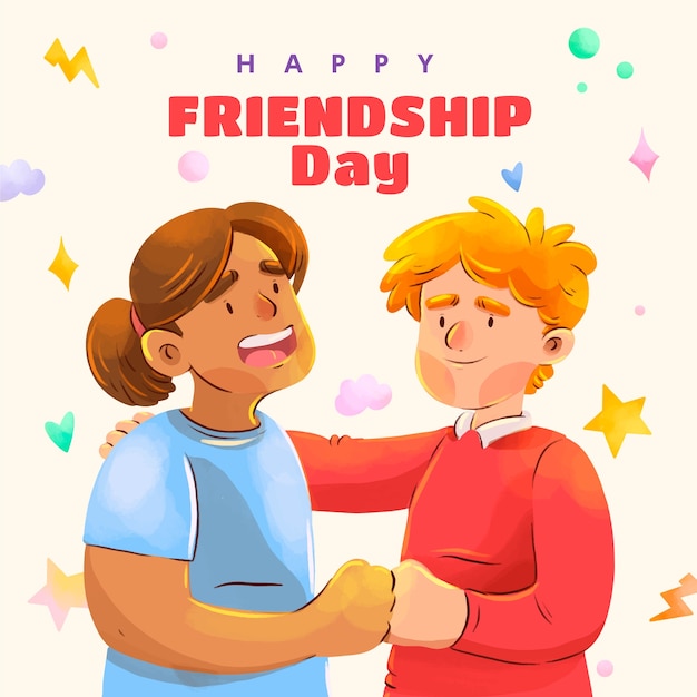 Ilustración en acuarela del día de la amistad con un grupo de amigos