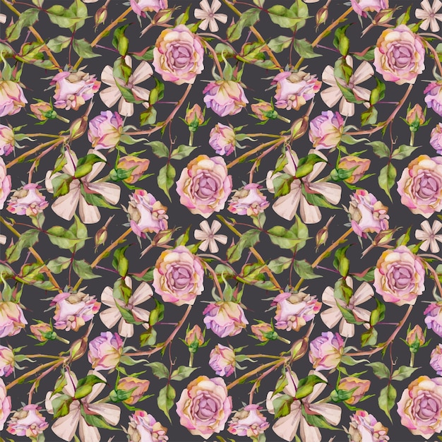 Ilustración de acuarela dibujada a mano flores botánicas de boho en mal estado hojas polvorientas rosa de té inglesa