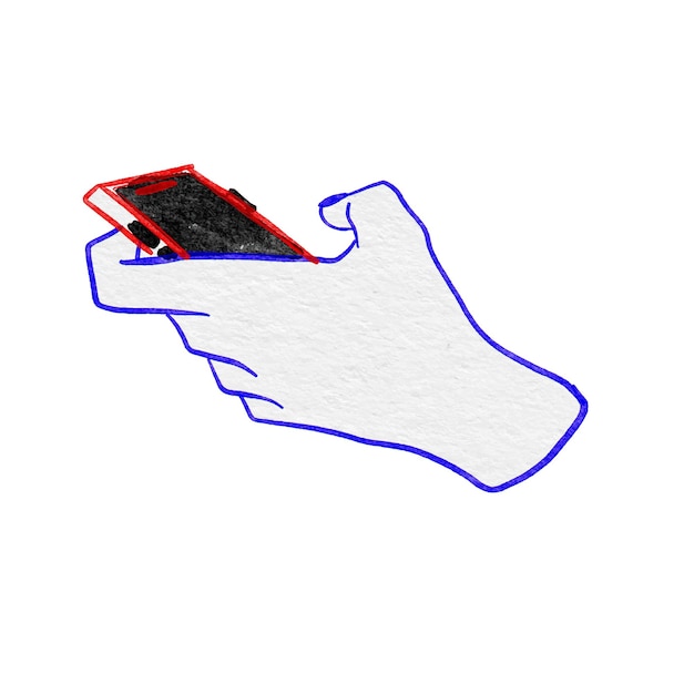 Ilustración de acuarela dibujada a mano usando un teléfono inteligente para navegar en las redes sociales