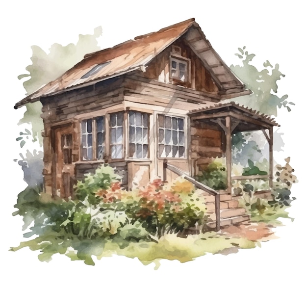 ilustración de acuarela de dibujos animados de casa de jardín