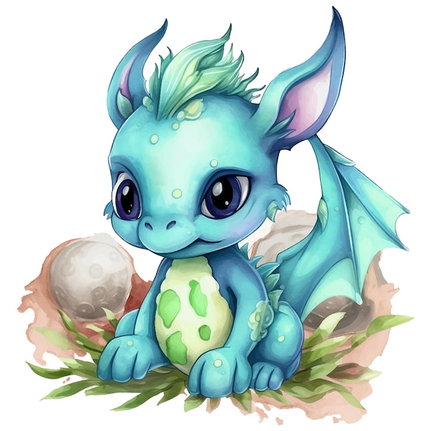 Vector una ilustración en acuarela de un dragón bebé