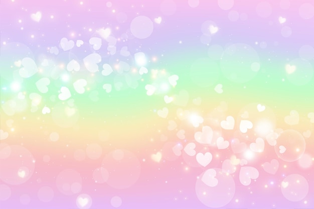 Vector ilustración de acuarela de fantasía con cielo pastel de arco iris con estrellas y corazones unicornio abstracto